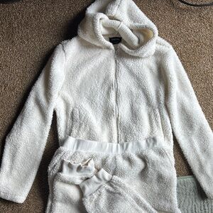 RARE Bebe Cozy White Hooded Fleece Set with Logo Hoodie Size S and Pants M